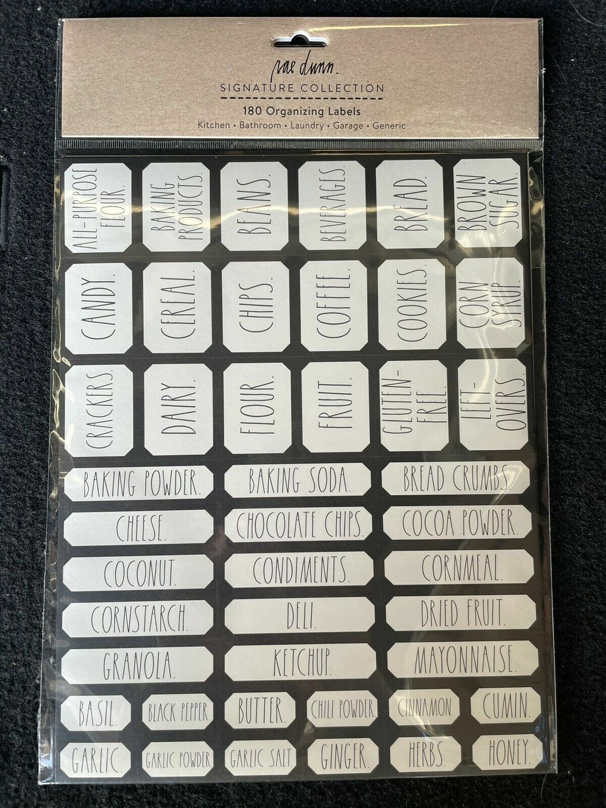 RAE DUNN 180 Kitchen BATHROOM Laundry ORGANIZING LABELS Garage NEW ~ FREE SHIP!