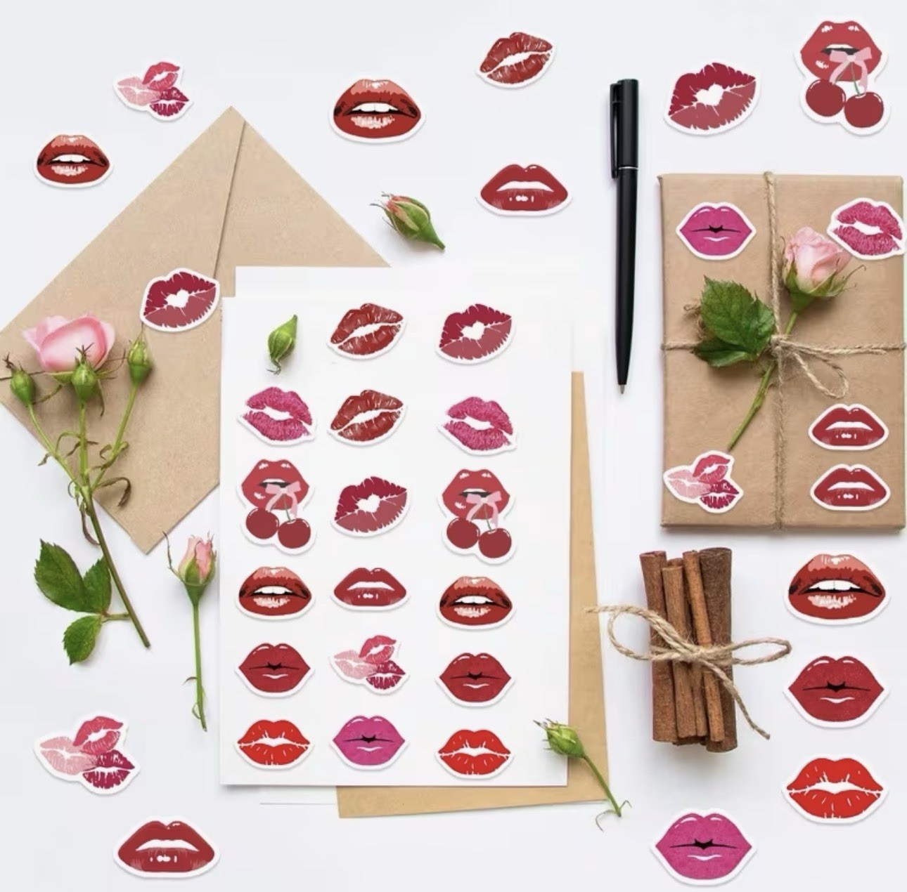 50 PACK – RED PINK LIPS 1” INCH STICKER DECAL SET LOT 50PCS KISS SEXY MOUTH