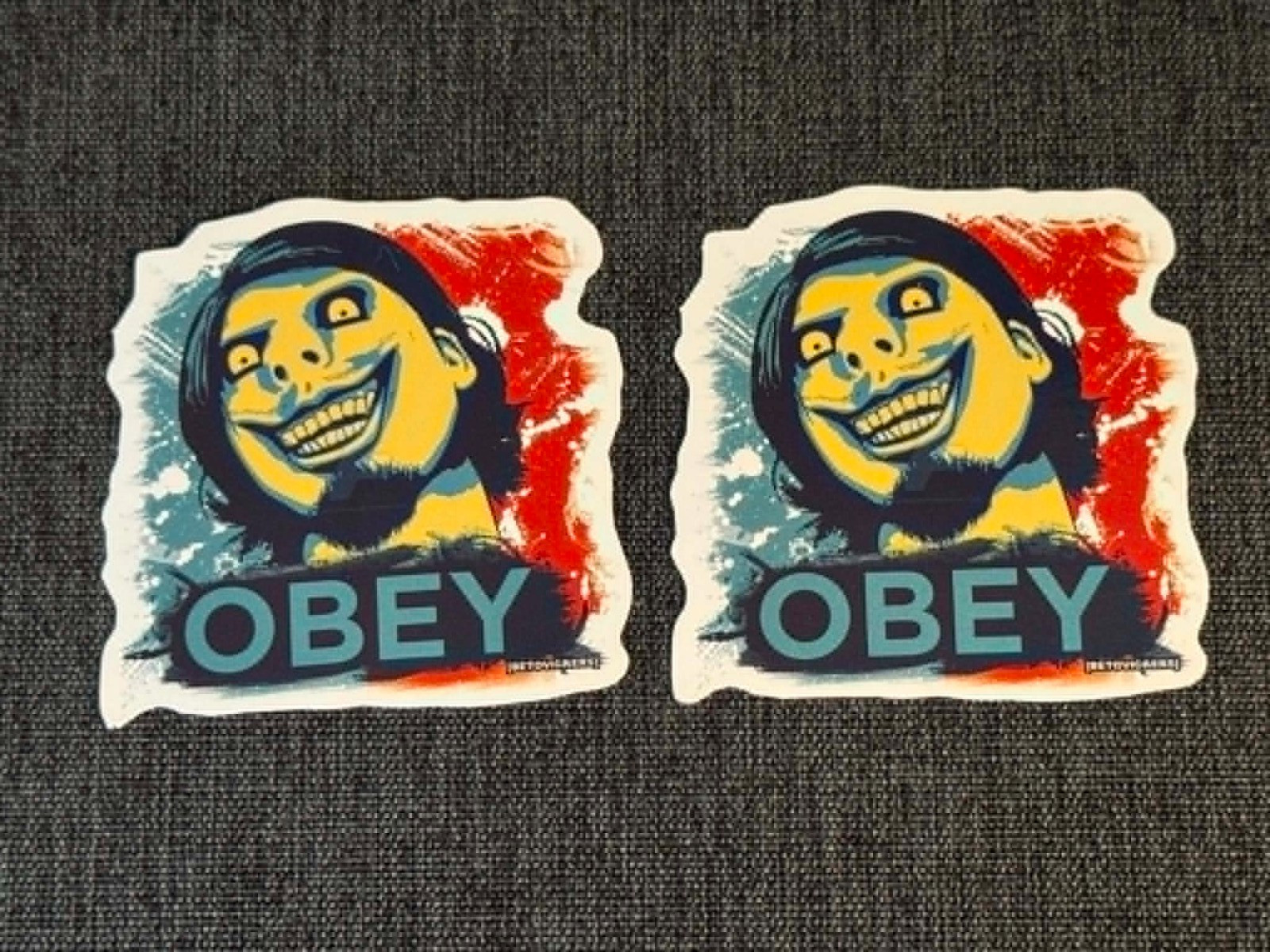 Lot (2) OBEY 2 1/4″ x 2 1/2″ Band STICKERS Fast! FREE SHIP!