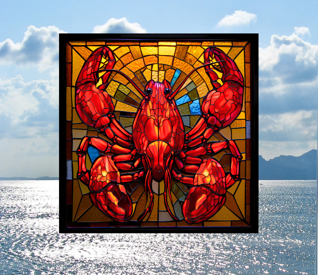 Lobster Faux Stained-Glass WINDOW CLING Size 8″ Repositionable Vinyl