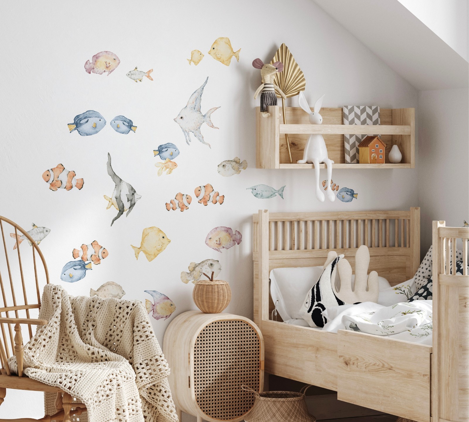 Tropical Fish Wall Decal Set Watercolor Ocean Sea Life Peel & Stick Wall Sticker