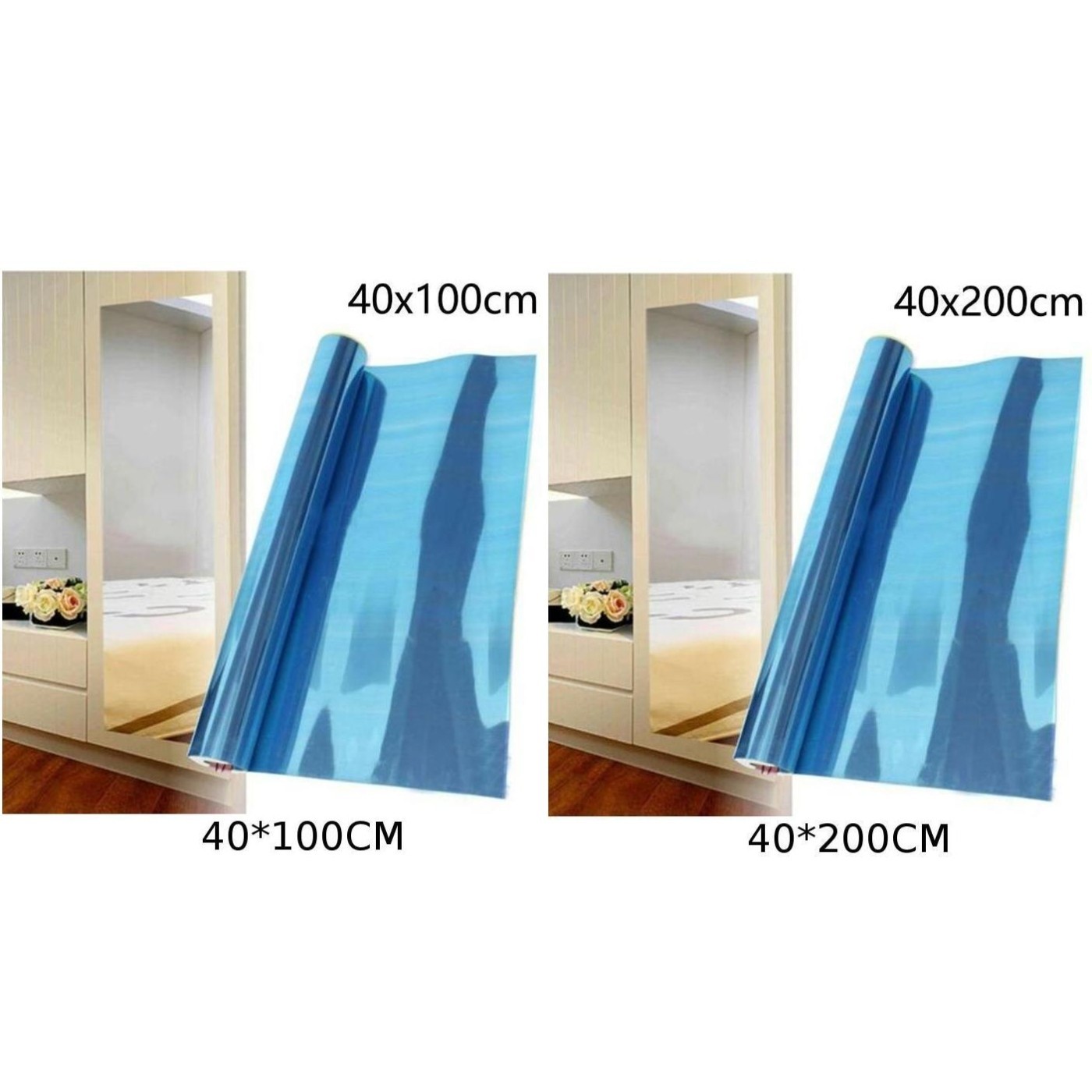 100/200CM Self-Adhesive Mirror Reflective Tiles Acrylic Wall Sticker Decor US