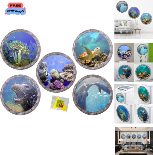 5 Pcs Fish Wall Stickers, Ocean Animals Turtle 3D Stickers Window Wall Decals…