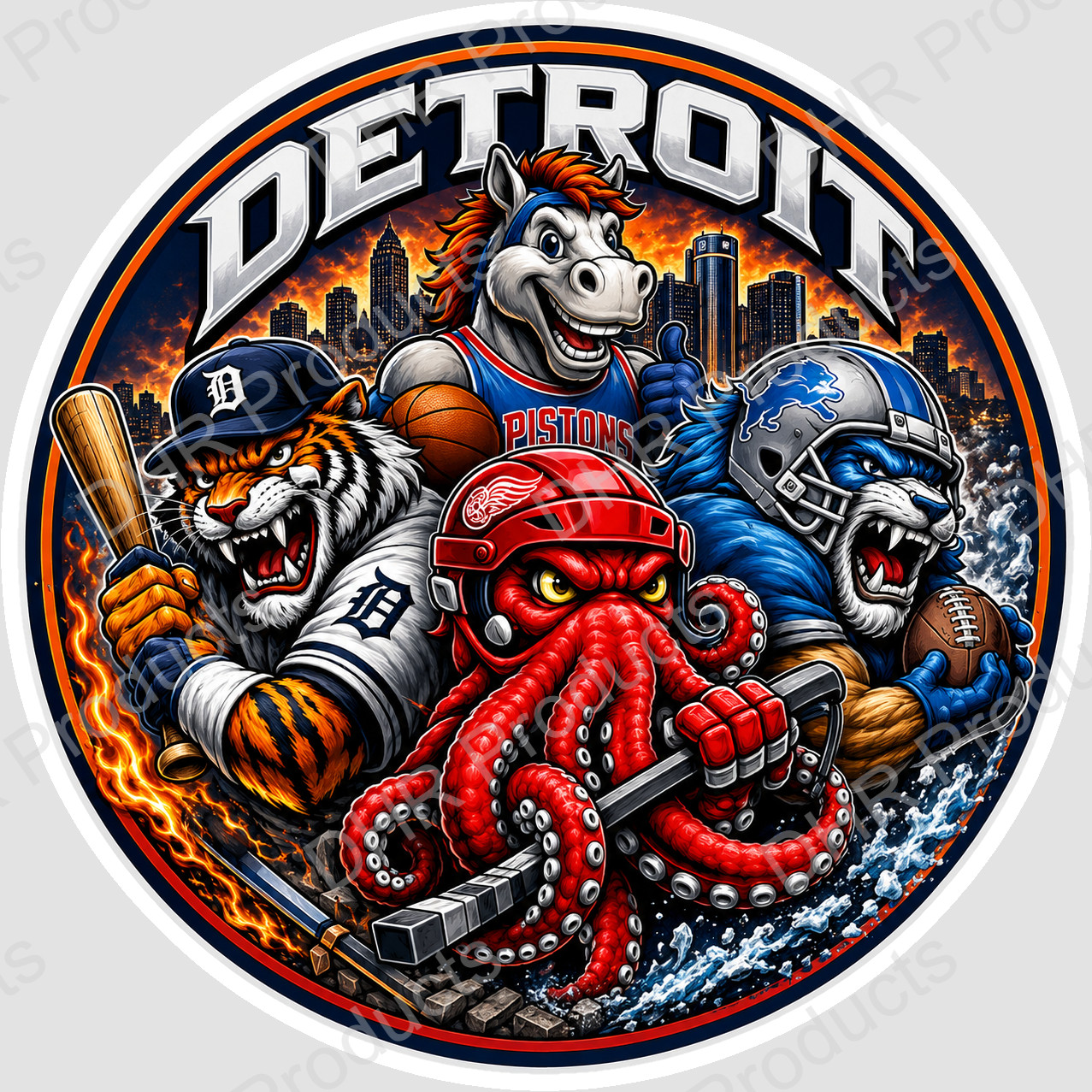Detroit Sports Mashup Vinyl Sticker/Decal – Tigers Lions Red Wings Pistons 06