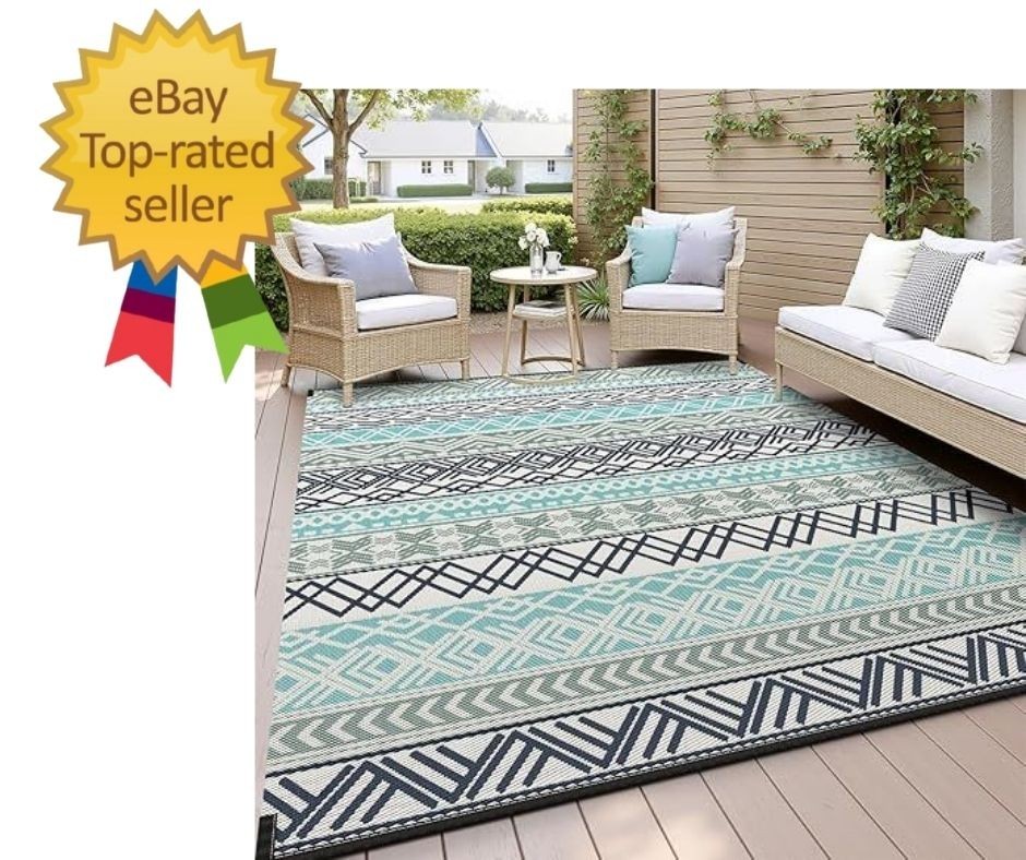 Waterproof Outdoor Rug 5×8 – Reversible Camping Mat, Picnic Beach Carpet, Boho D
