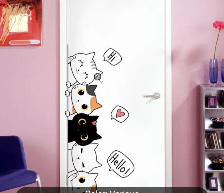 1 pc Cute Children Room Bedroom Decor Kitten Door Sticker