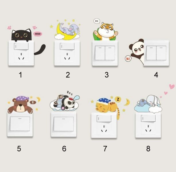 1 Piece Cartoon Animals Art Vinyl Decal Wall Window Light Switch Outlet Sticker