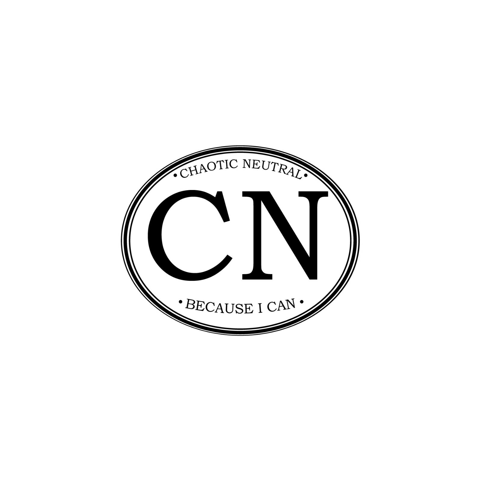 Roleplaying “Chaotic Neutral” Alignment Bumper Sticker – 3″ wide x 2.5″ tall