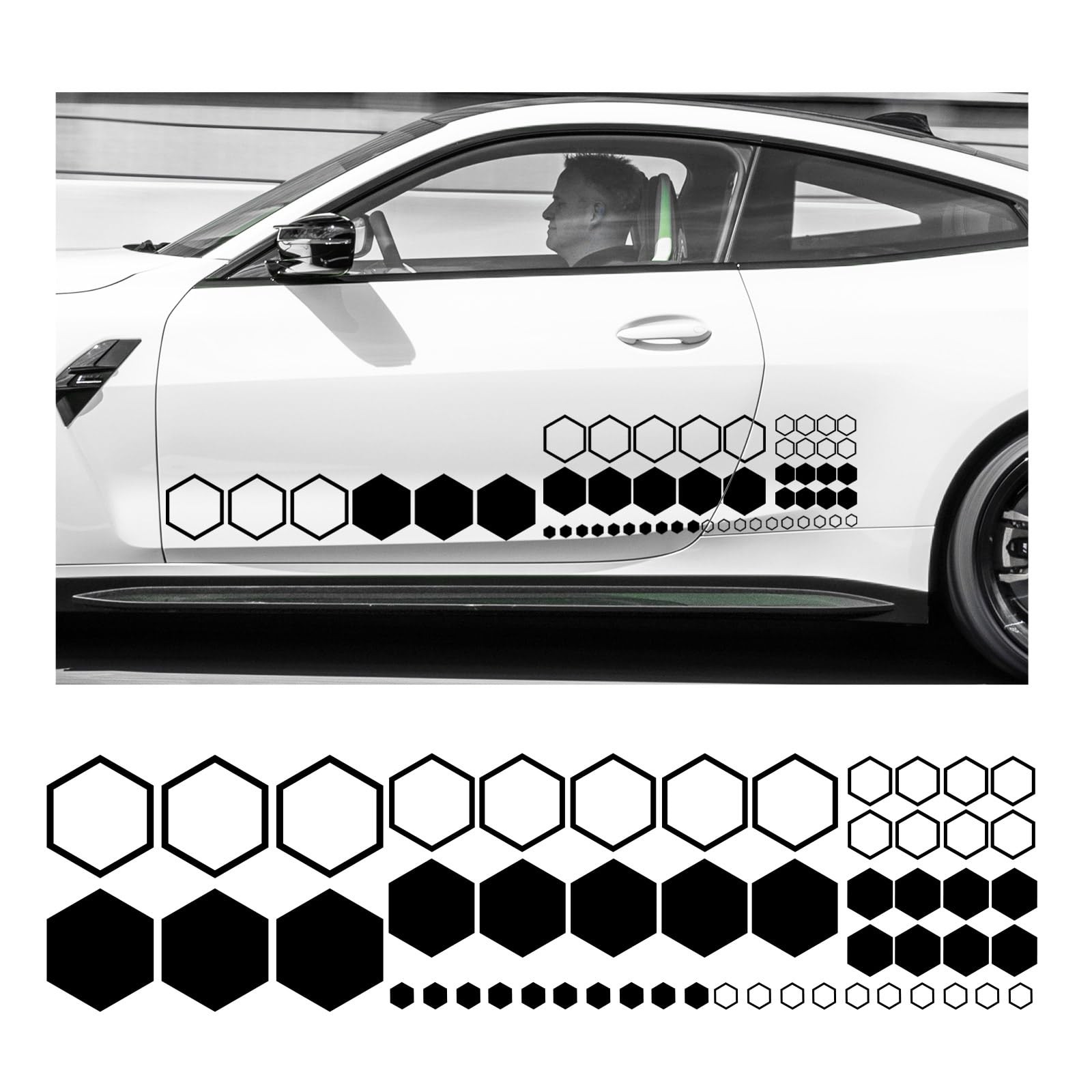 52 Grids Car Honeycomb Graphic Stickers, Waterproof Hexagon Car Side Body Dec…