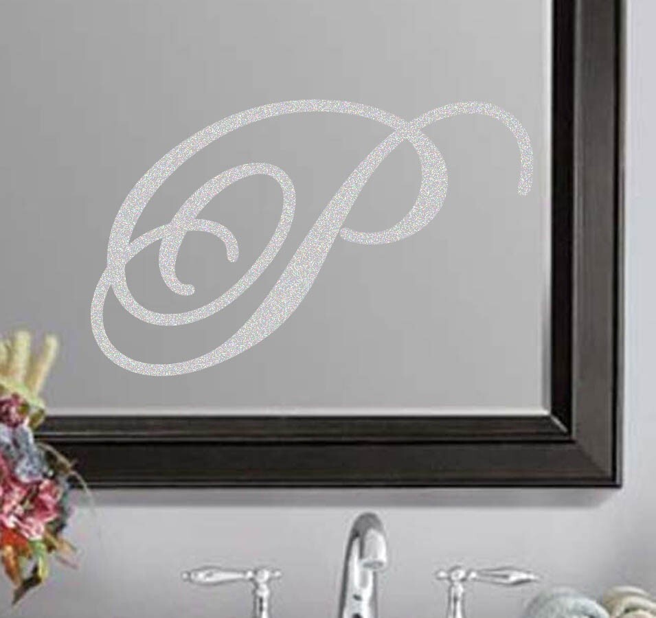 Script Wedding Letter Initial Frosted Etched Glass Vinyl Sticker Decal 3″-5″ (b)