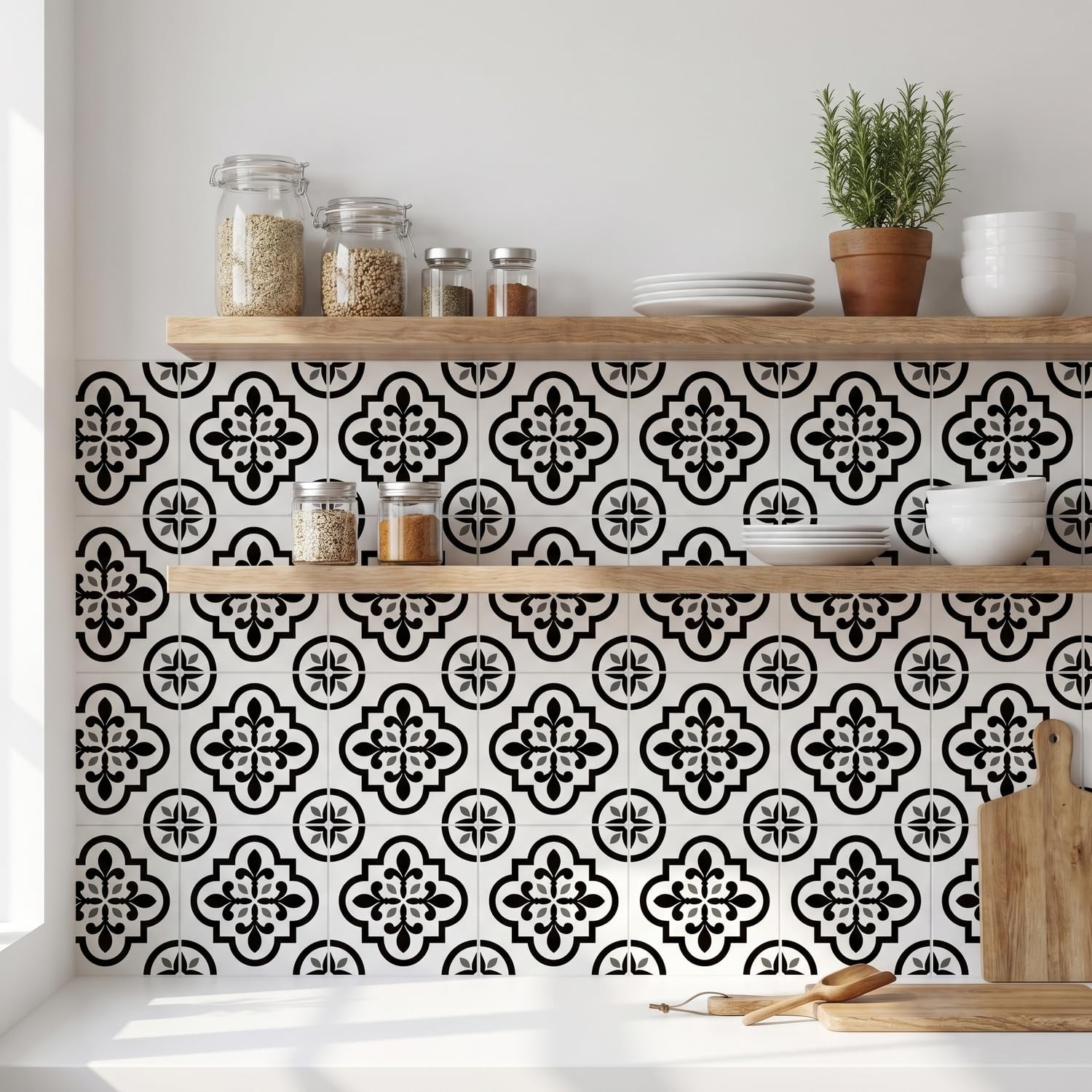 16 Pack, 5.9 Inch Black and White Peel and Stick Tiles, Removable Victorian V…