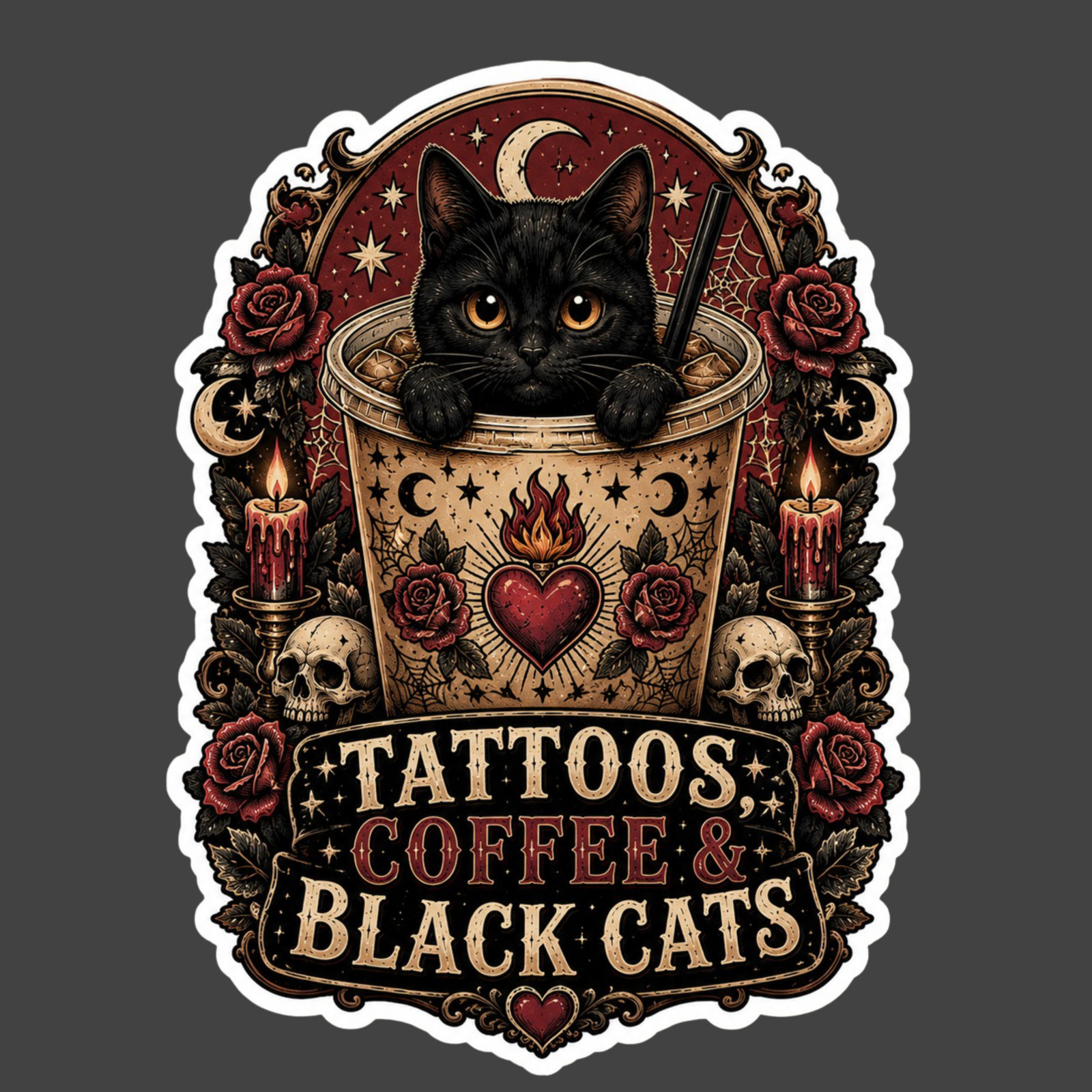 Black Cat Sticker Vinyl Decal Tattoos Coffee Black Cats Alternative Gift