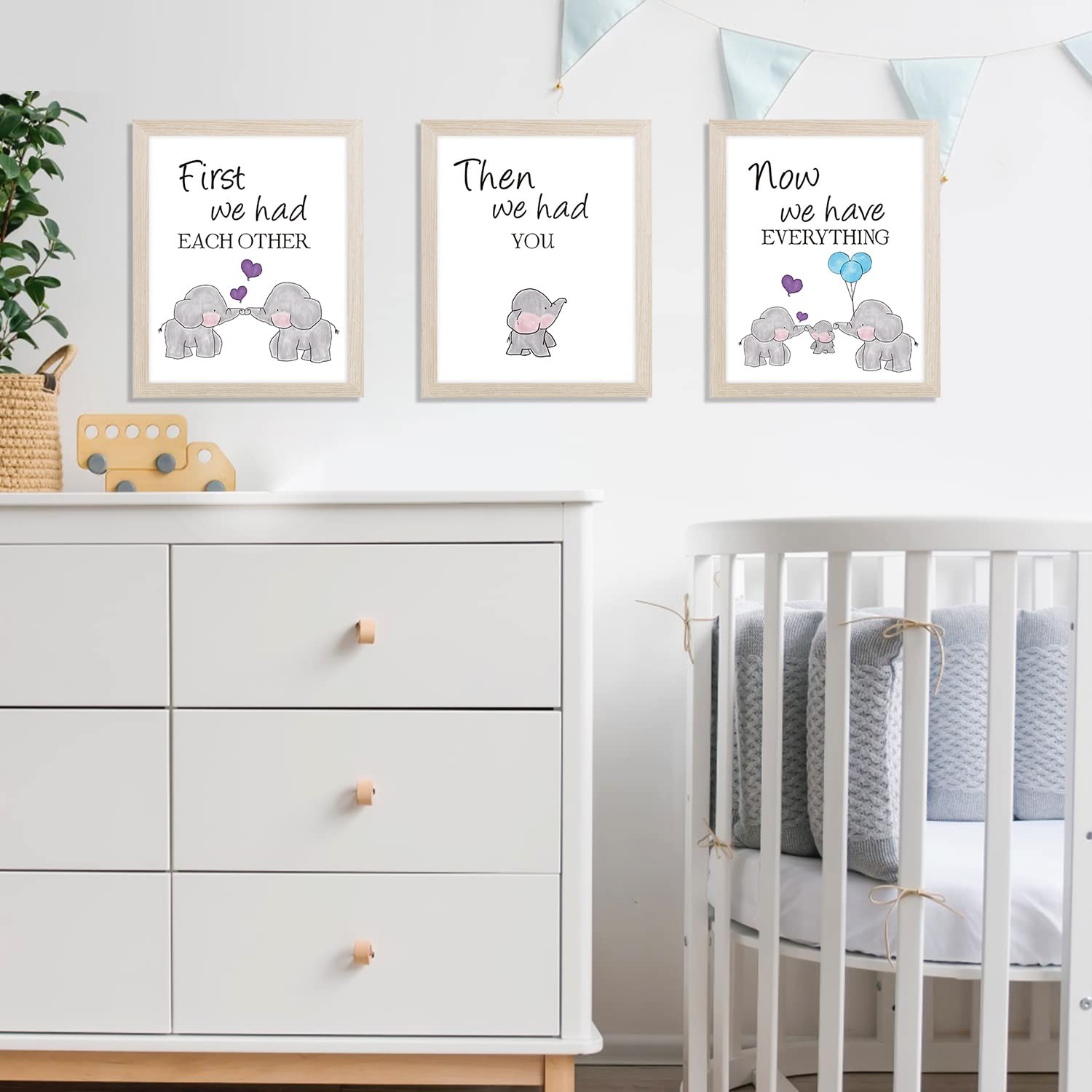 Watercolor Elephant Family Framed Canvas Wall Art ,First We Had Each Other Qu…