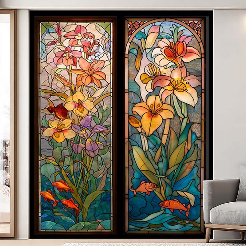 Church Flower Stained Glass Window Film Waterproof Sunscreen Frosted Stickers