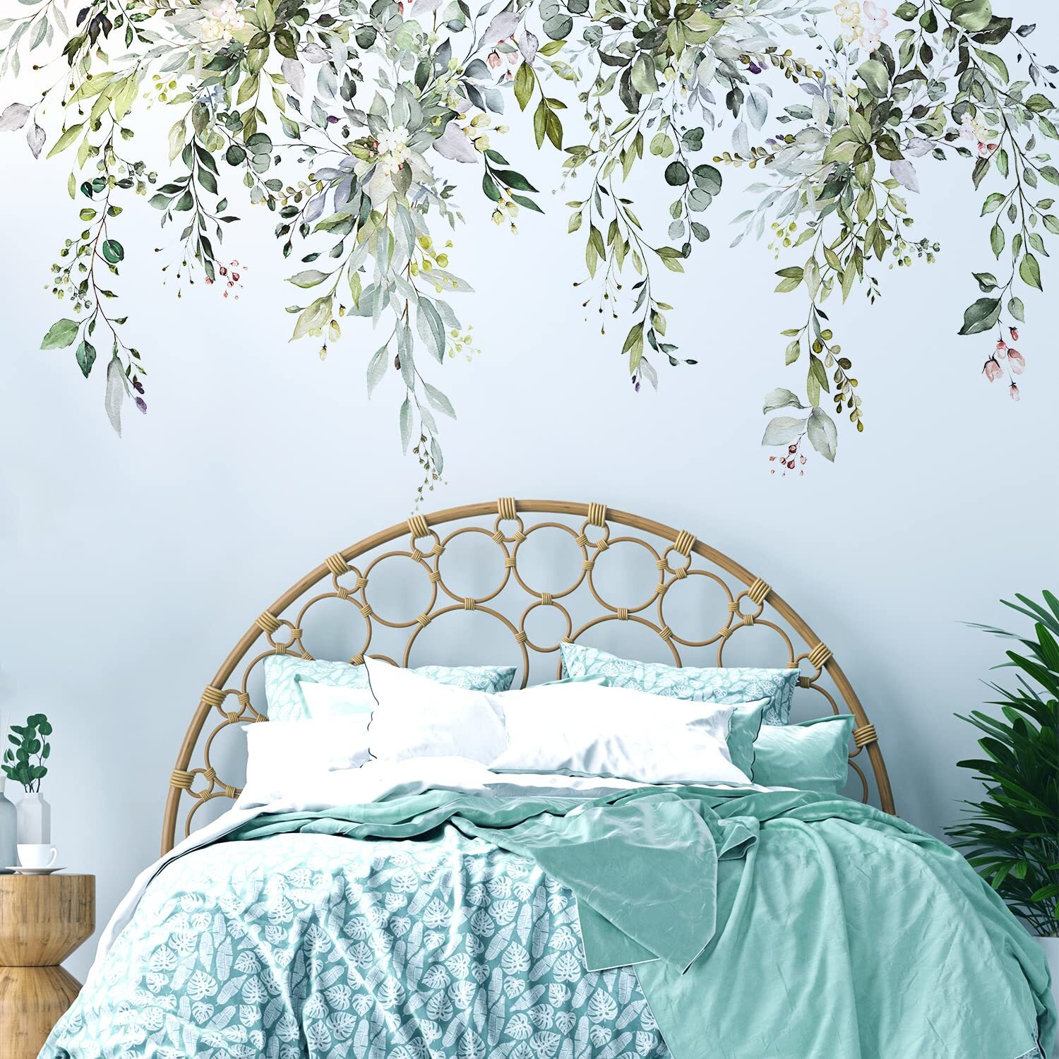 Green Plants Leaves Wall Decals Peel and Stick Large Floral Flowers