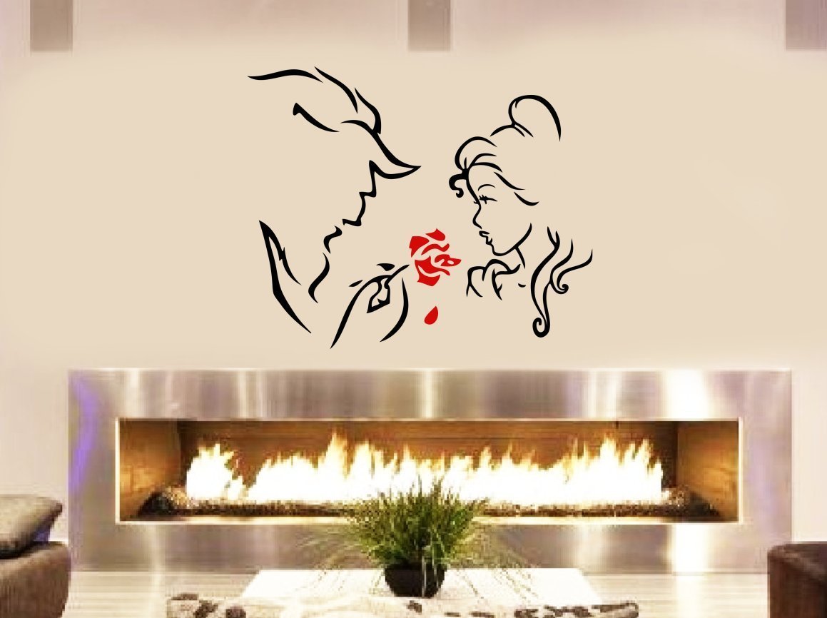 Beauty and the Beast the Red Rose living room decal sticker 32″ black and red