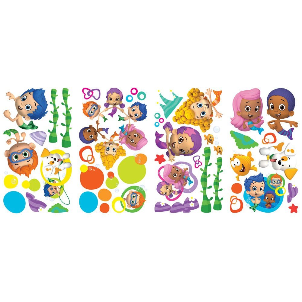 Bubble Guppies Peel and Stick Wall Decals, 44 Decal Set, Vinyl, Multicolor, R…