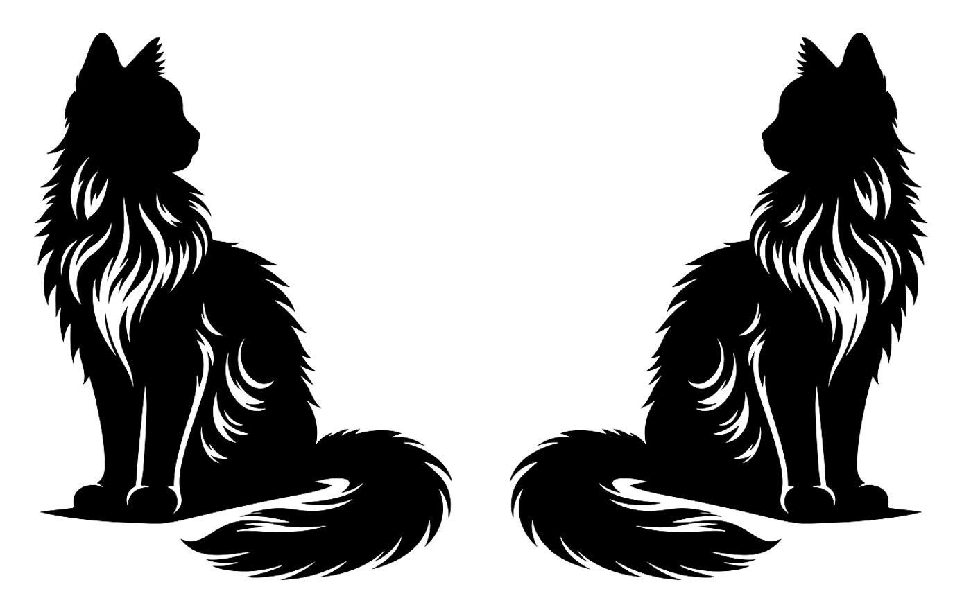 Long Hair Sitting Cats Two PK 5″ Black Vinyl Decals Car Windows Laptop Tablet