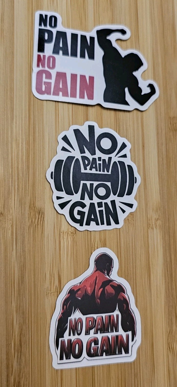 NO PAIN NO GAIN BODYBUILDING SWOLE BULK S90 WEIGHTLIFTING STICKERS LOT MUSCLES