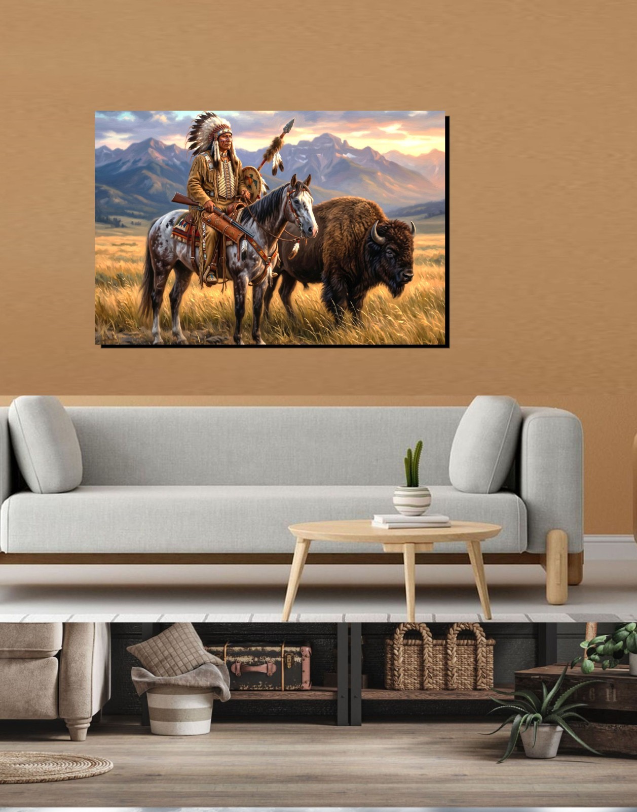 Native American Indian Chief & Buffalo, Best Friends Gallery Canvas Wrap SN/LE