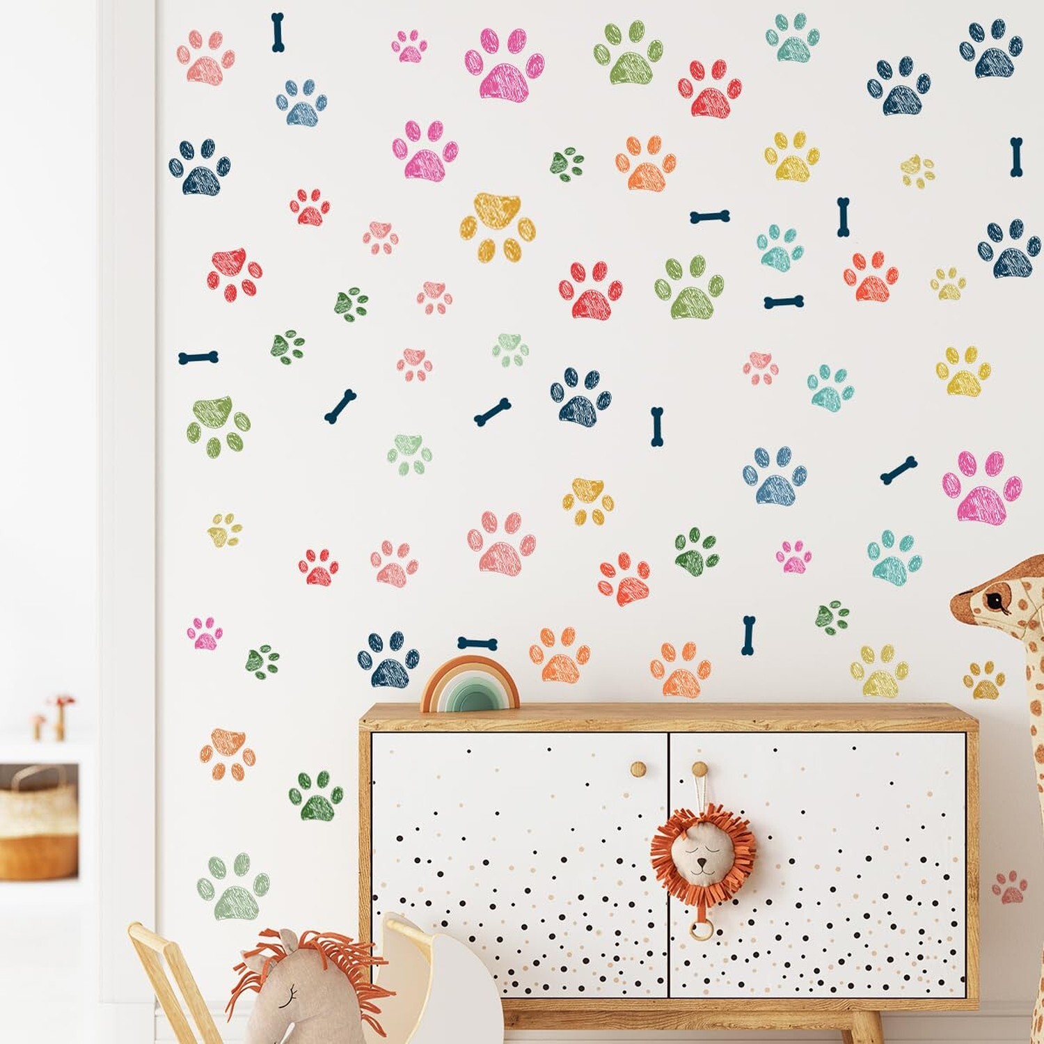 Colorful Doodle Paw Prints Wall Decals Dog Paws Wall Stickers Peel and Stick …