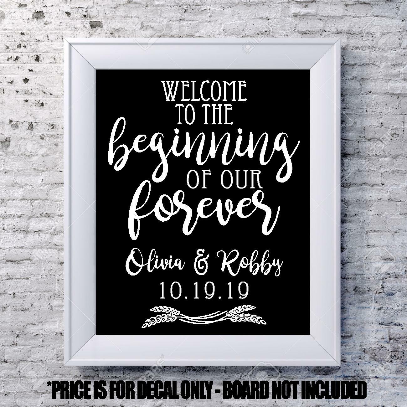 Custom wedding decal Welcome scroll personalized sign mirror chalk board names