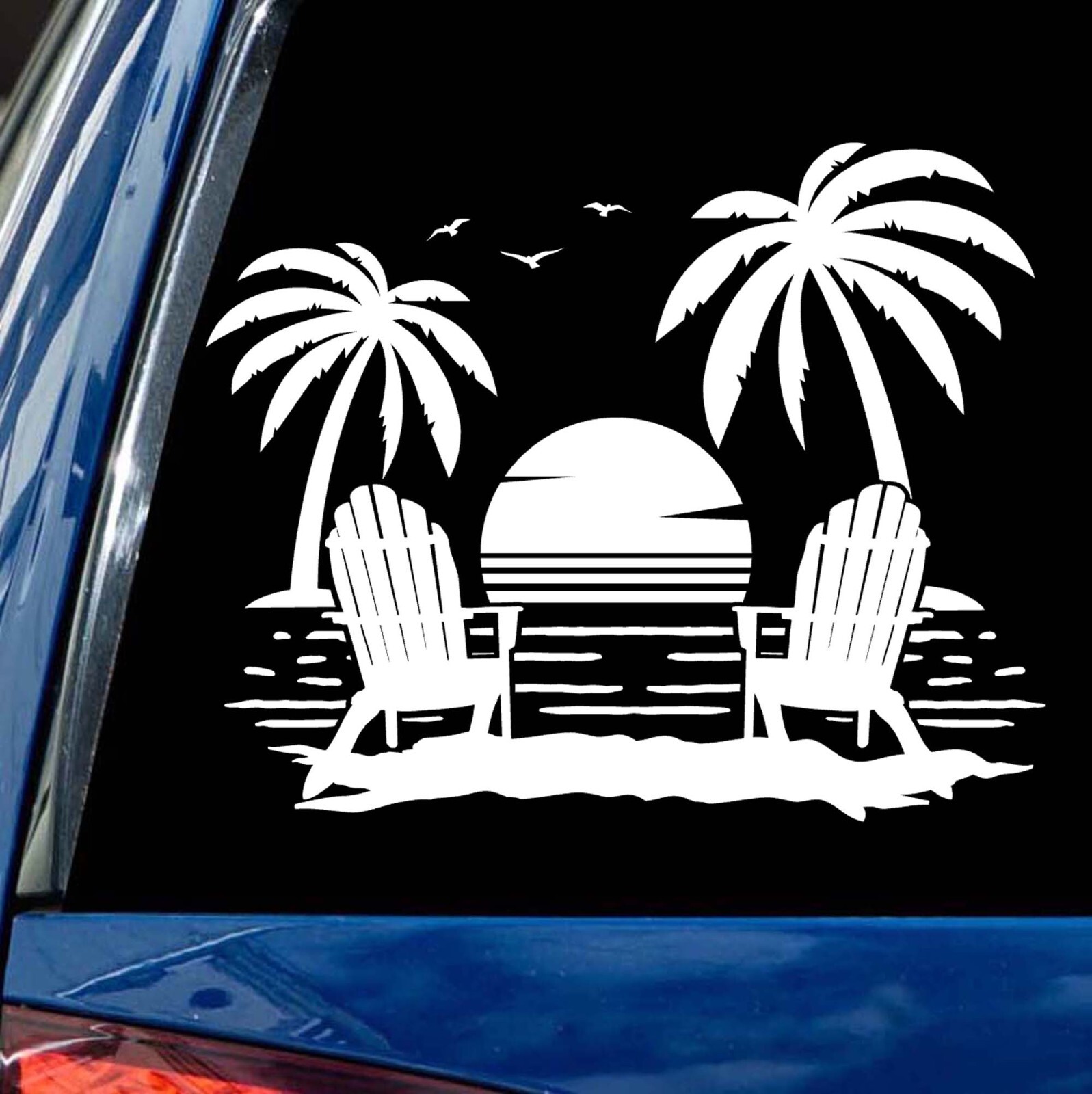 Beach Sunset Decal chairs Tropical coastal wall car window sliding glass door