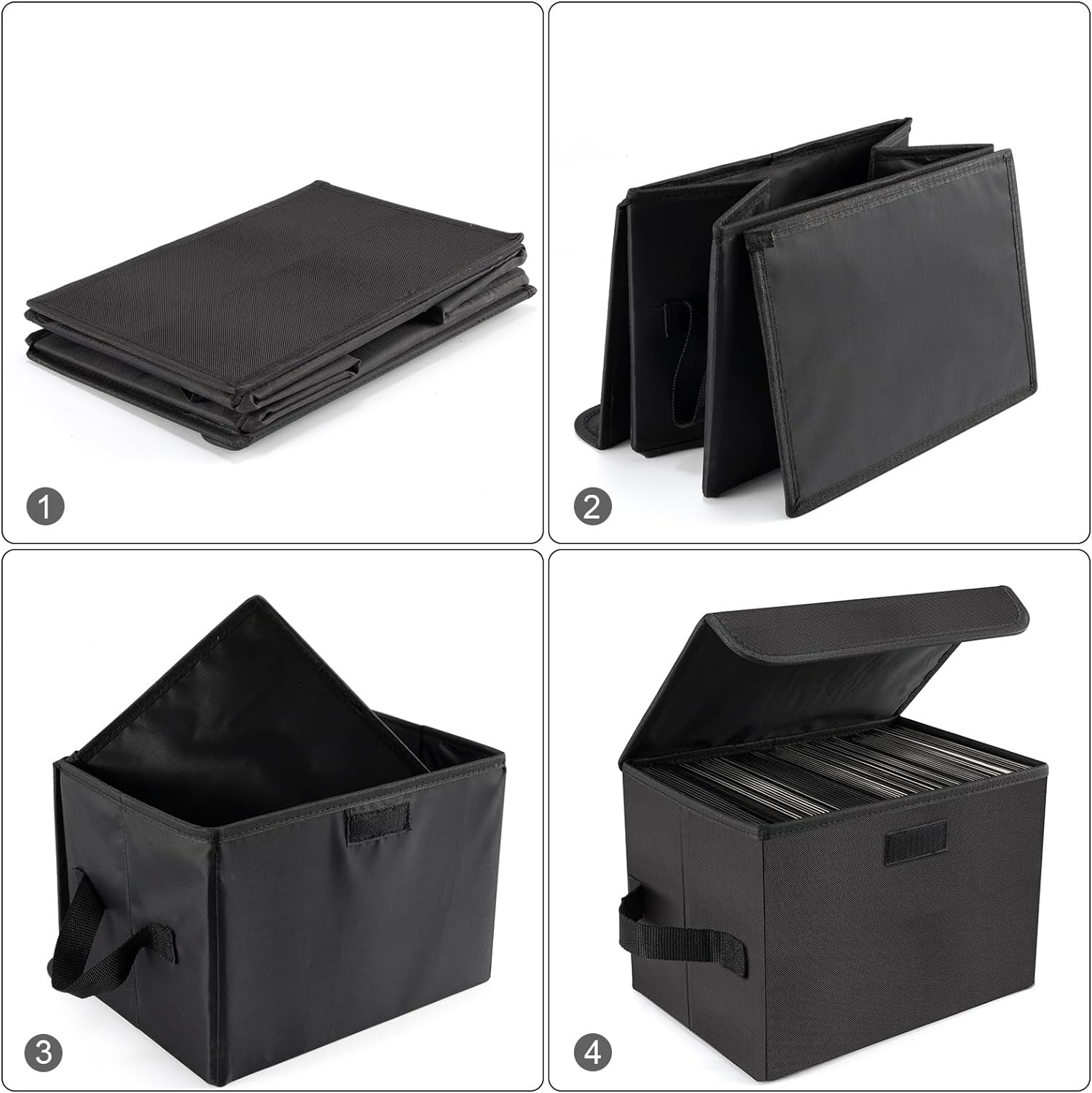 7-inch Vinyl Record Storage Box, Nylon Foldable and Stackable Set of 2 Vinyl LP