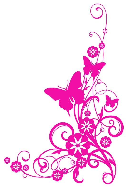 Butterfly Flourish Floral Scroll Design Vinyl Wall Sticker Decal 22 in h x 15 in