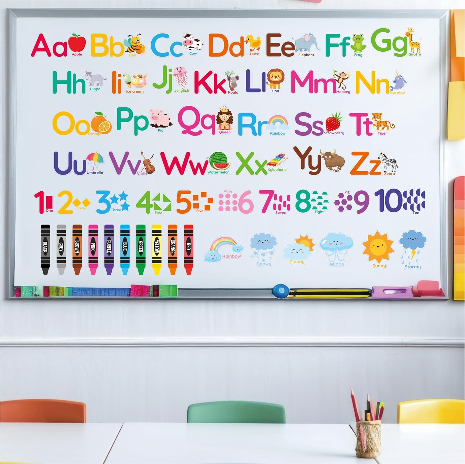 Animal Alphabet Numbers Wall Decals – 6 Sheets 55 Pcs Colorful Educational Wall