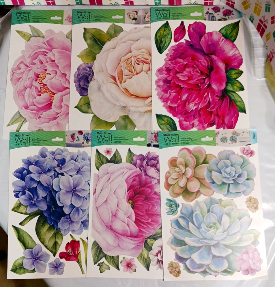 Jumbo wall stickers Large flowers decals roses lilac cactus. you get all 6 packs