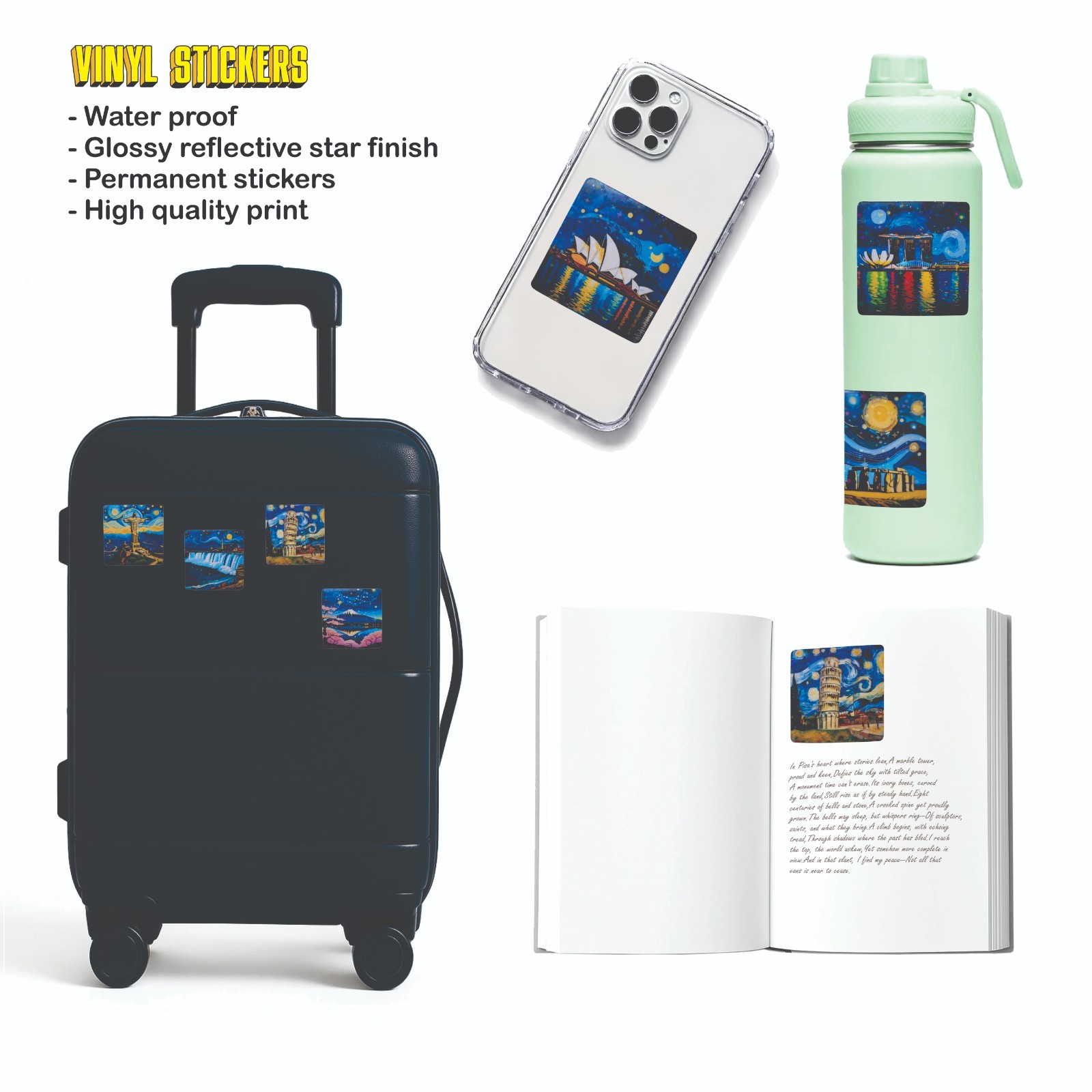 Starry Night at the New York Time Square USA ART Vinyl Stickers !! Van Gogh
