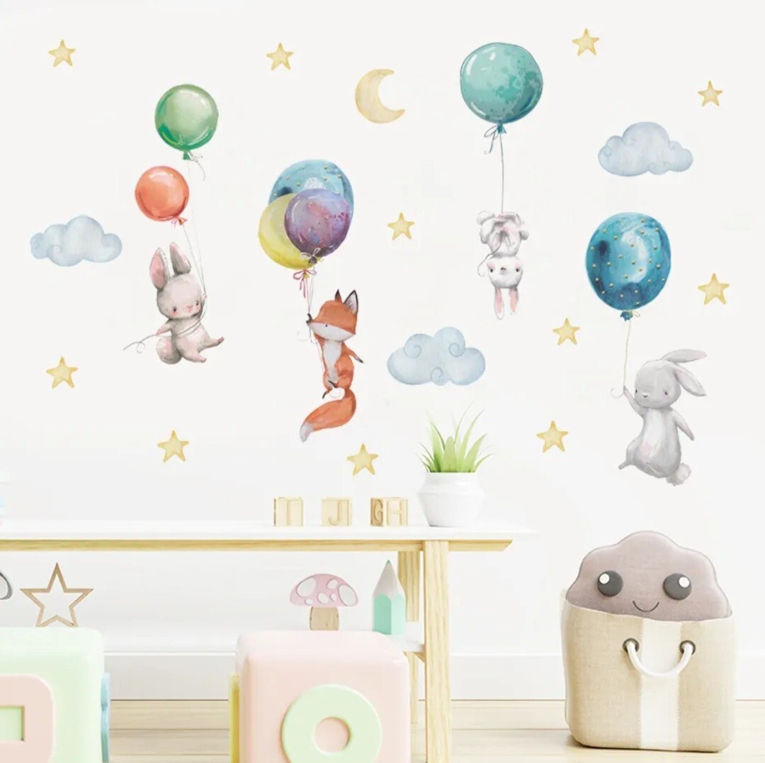 Animal Cartoon Bunny Balloons Wall Stickers Baby Nursery Room decor vinyl kids
