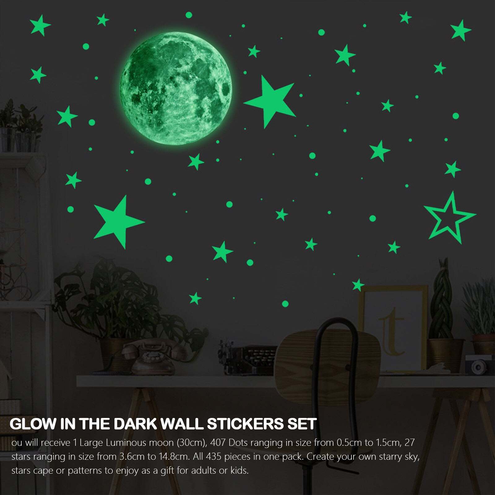 435Pcs Glow In The Dark Luminous Stars & Moon Planet Space Wall Stickers Decal