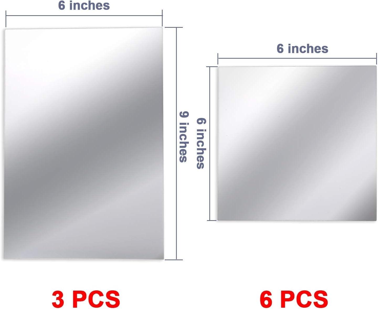 9 Pieces Mirror Stickers 6 x 9 Inches, 6 x 6 Inches Adhesive Craft Mirrors Ac…