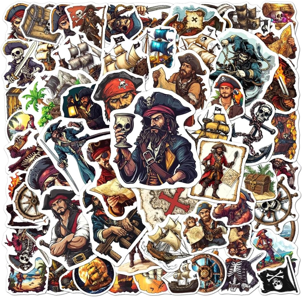 108 Pack Pirate Stickers, Waterproof Vinyl Decals Laptop, Water Bottle, Scrapboo