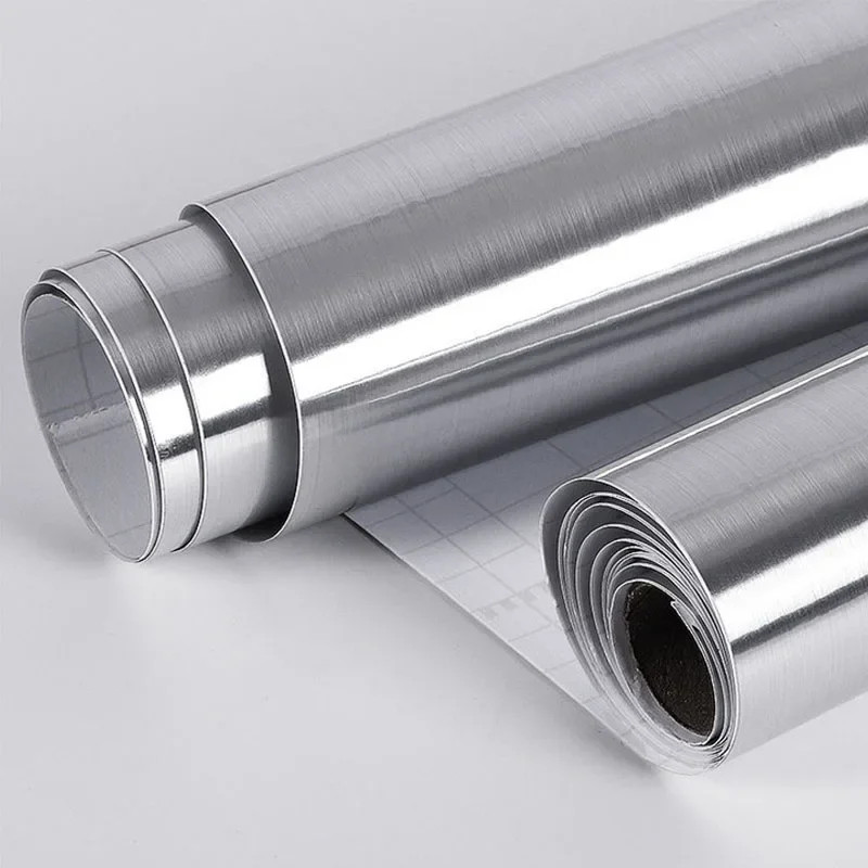 40CM Brushed Silver Wallpaper Stainless Steel Adhesive Kitchen Wall Film