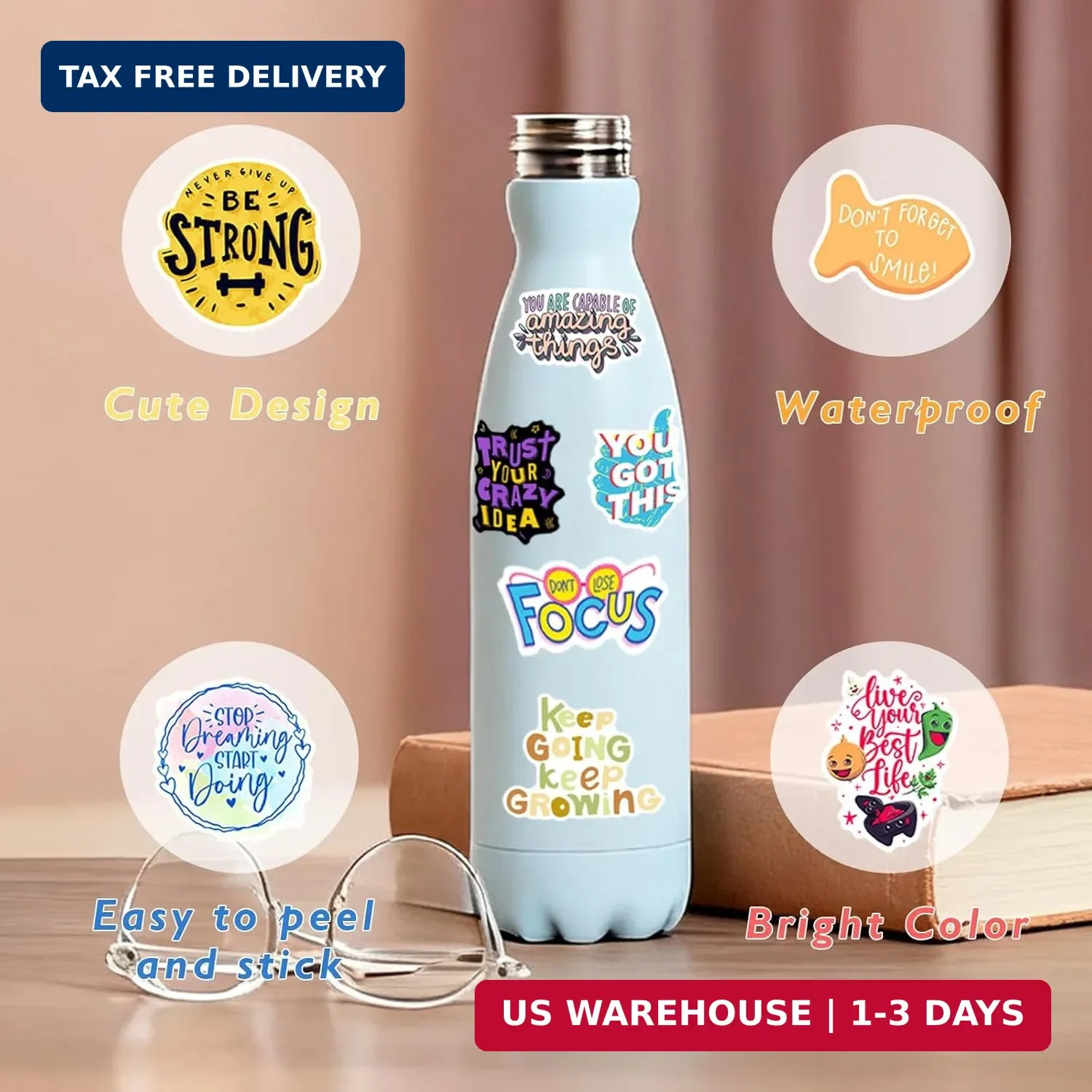 Inspirational Stickers for Adults Teens Kids, 100PCS Waterproof Motivational Wor