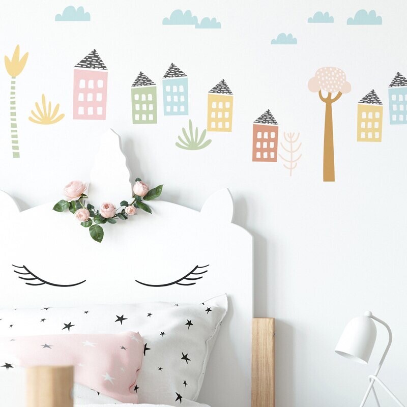 Nordic Ins Style Cartoon Little House Wall Stickers Children’s Room Renovation