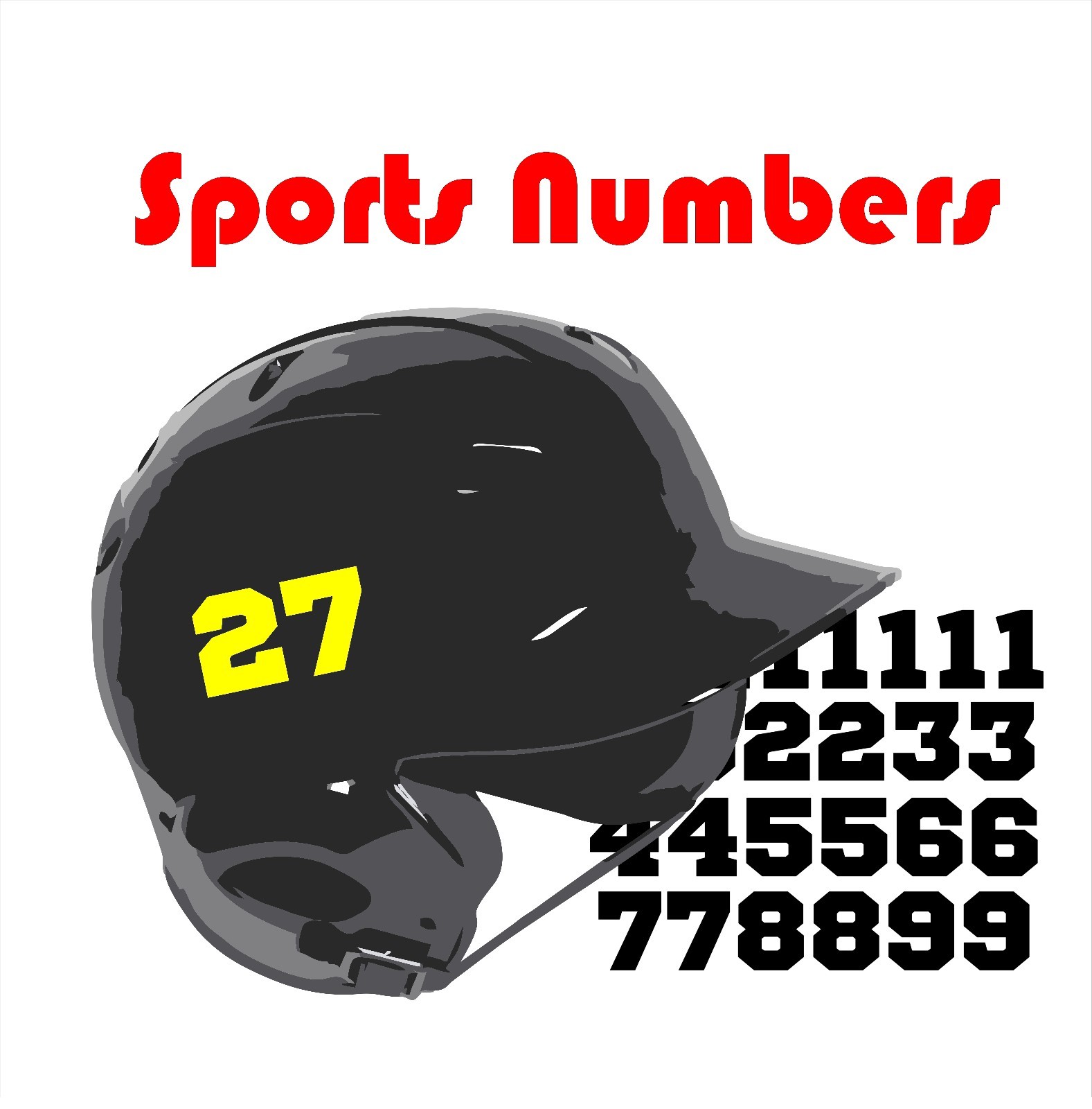 Batting Helmet Sport Vinyl Decals – 26 Numbers – Select Color & Size 1″ thru 4″