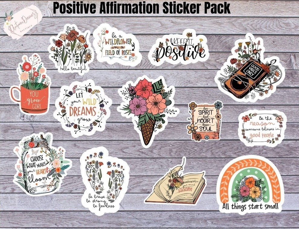Mental Health Affirmation Stickers 12 Pack Positive Quotes Waterproof Vinyl
