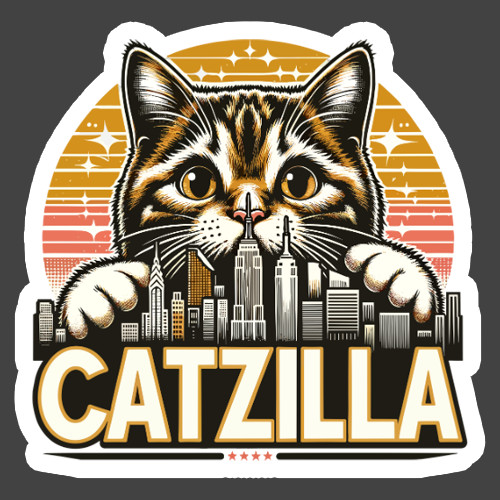 Cat Sticker Vinyl Decal Catzilla Giant Cat City Funny Retro Meme