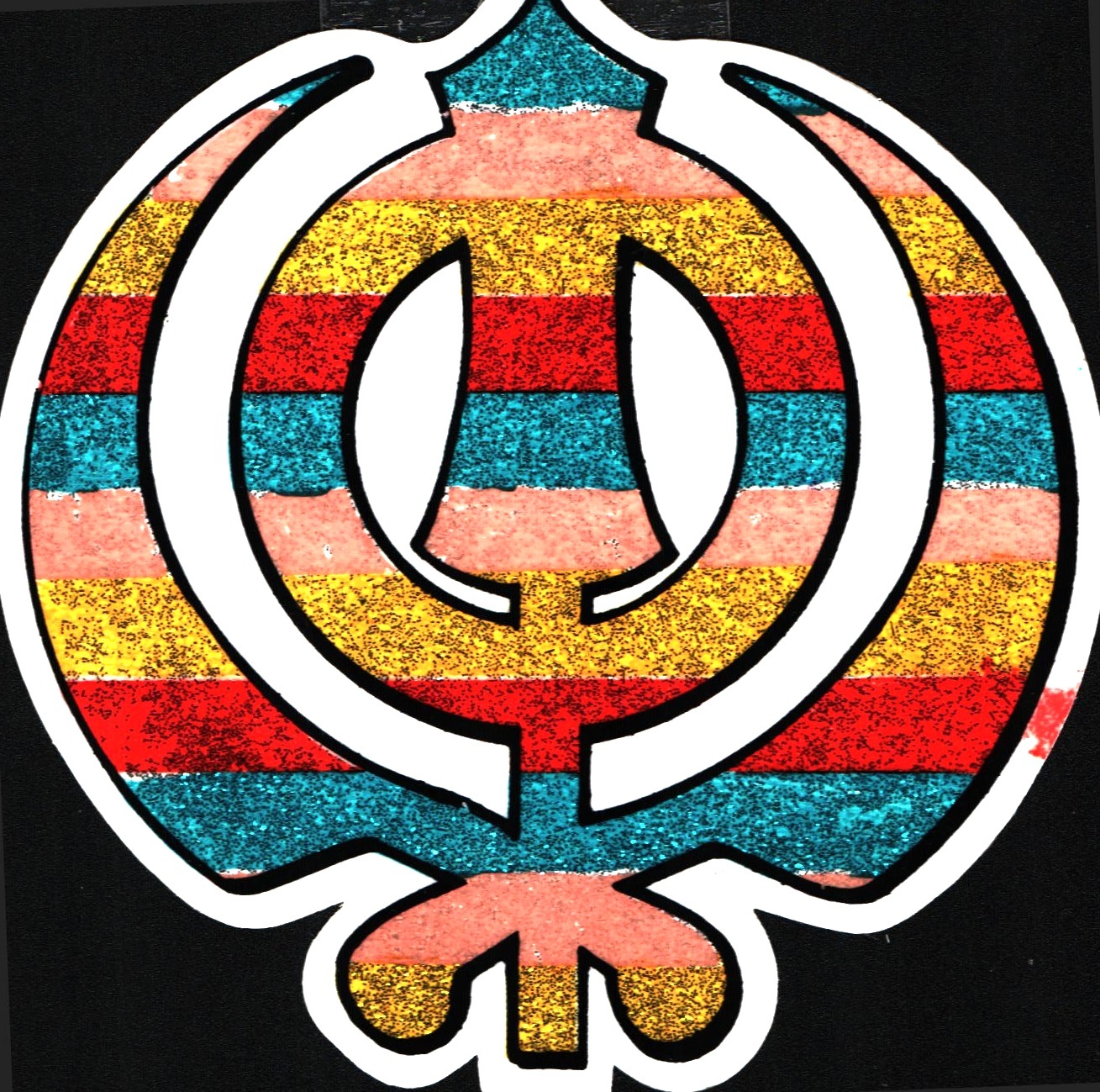 Colourful Khanda Glitter Sticker � Adhesive Sticker � Hindu Religious Sticker