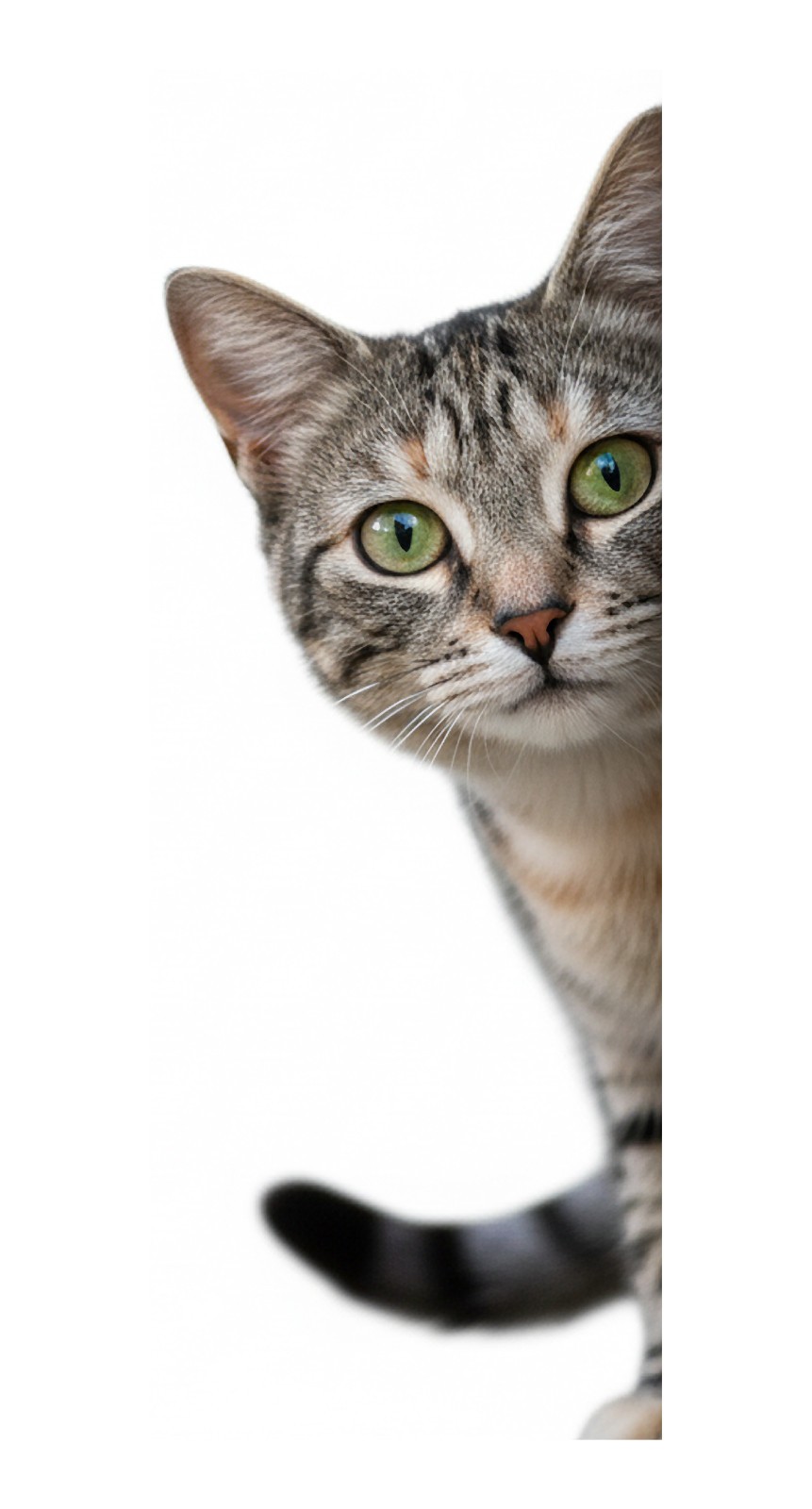 Green Eyed Cat Peering Around Wall Decal – 14″ tall x 5″ wide