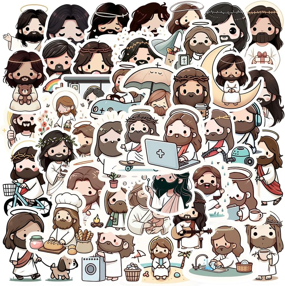 100PCS Kawaii Jesus Vinyl Stickers – Waterproof Decals for Various Uses