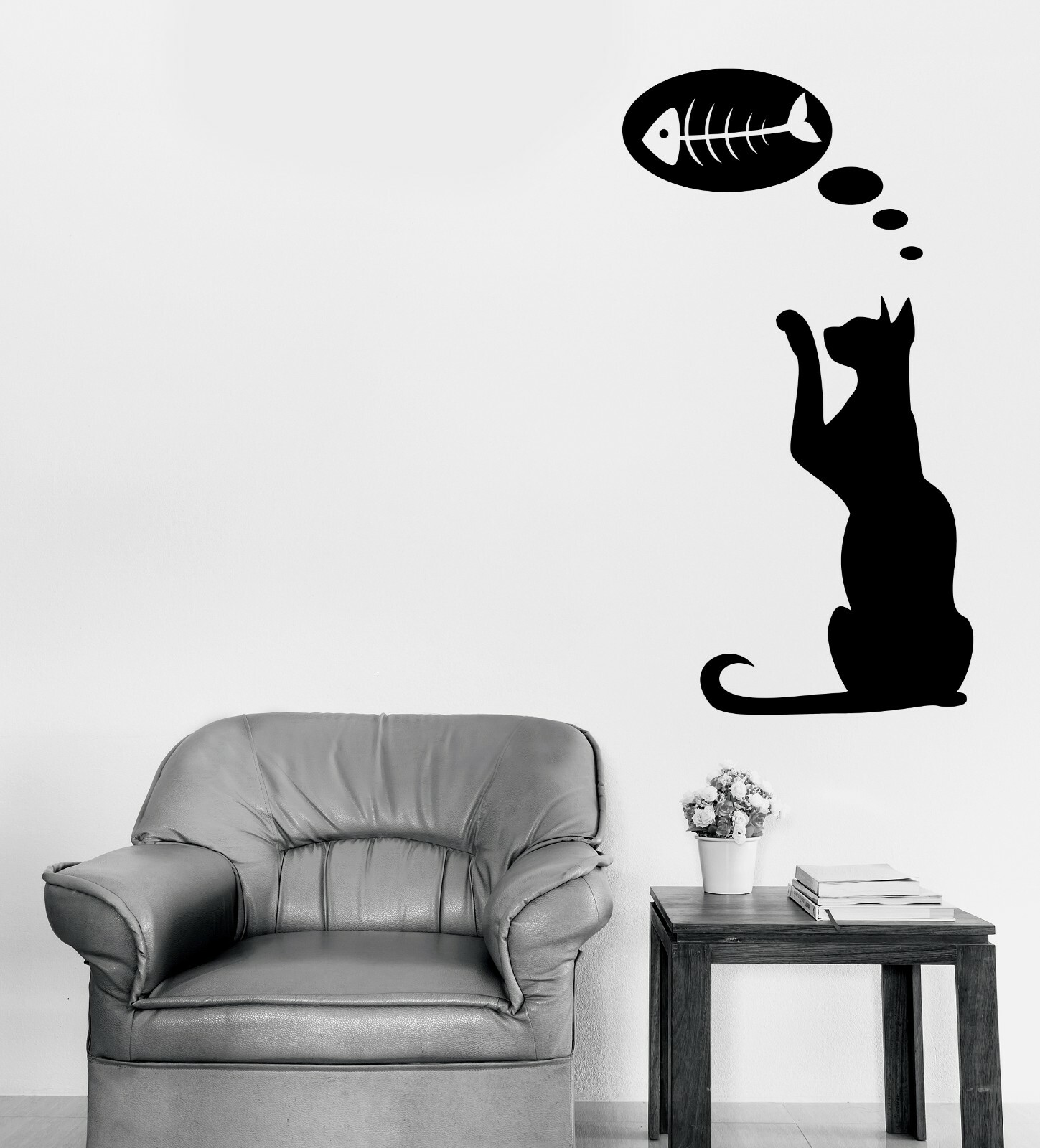 Wall Vinyl Decal Funny Cat Dreams of Fish Animals Decor (n1350)