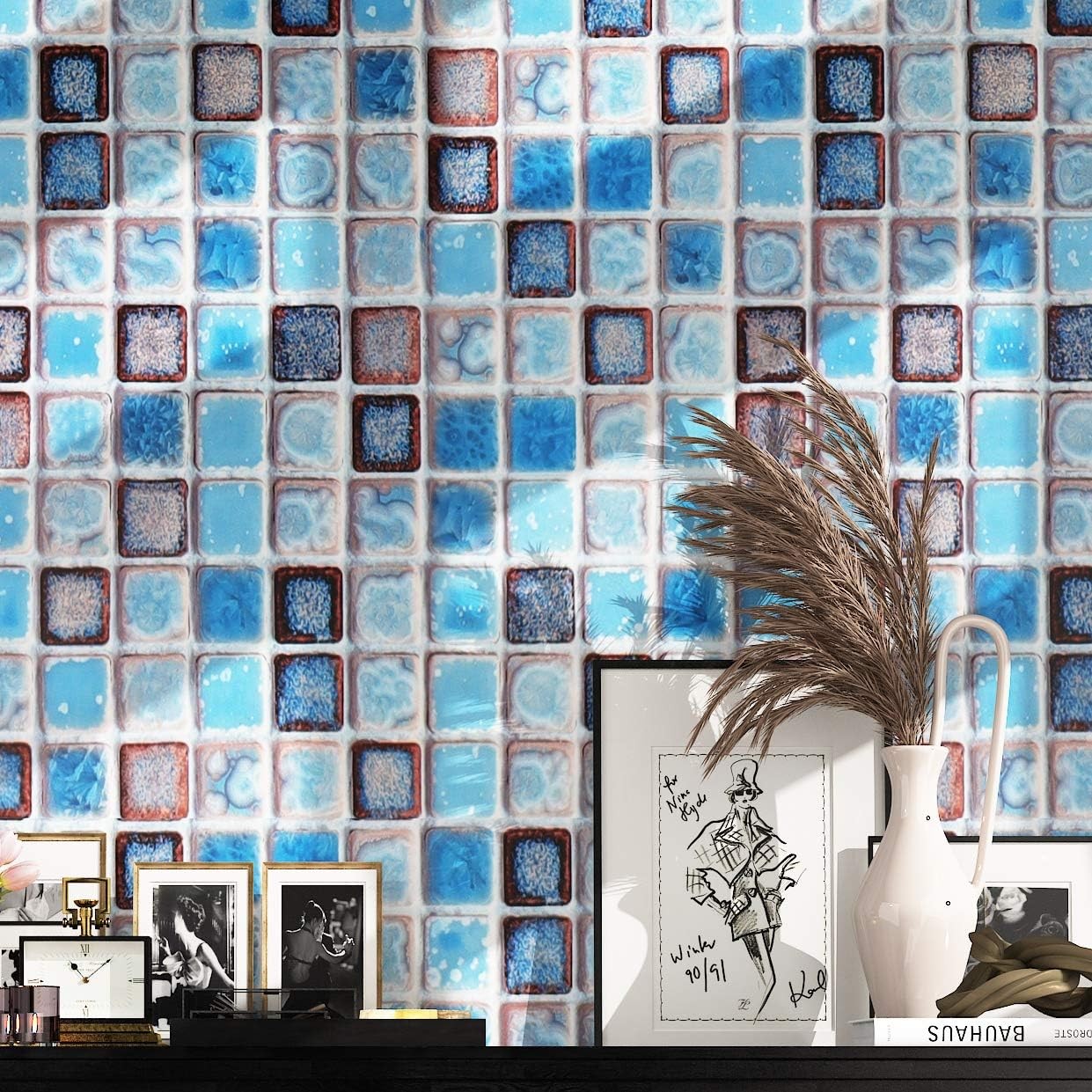 Livelynine 15.8 x 394 Inch 15.8" x 394", Blue Mosaic Tiles