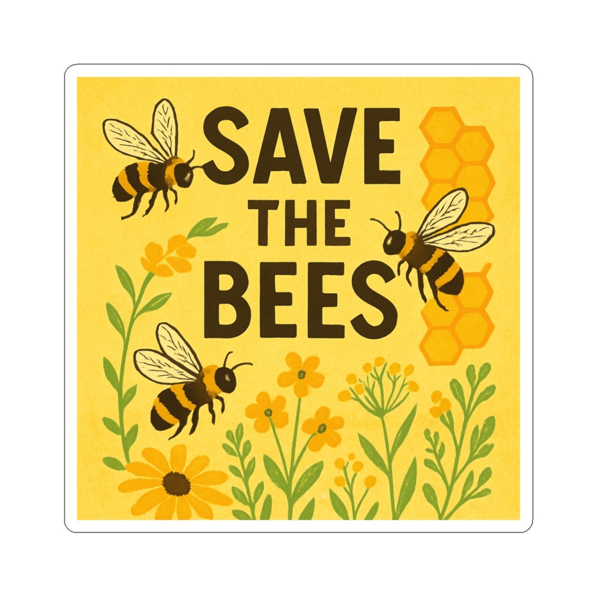 Sticker Save the Bees Nature Conservation Buzz 2×2 3×3 4×4 6×6