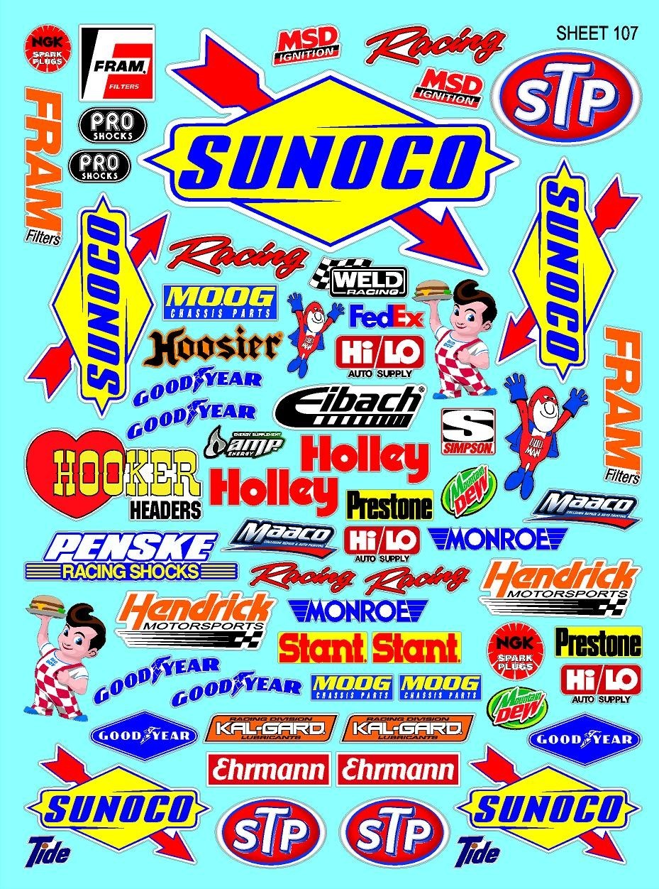 White Vinyl Sticker Sheet 107 sunocof1-R/c Model Decal fits 1/24-1/16 Scale CUT