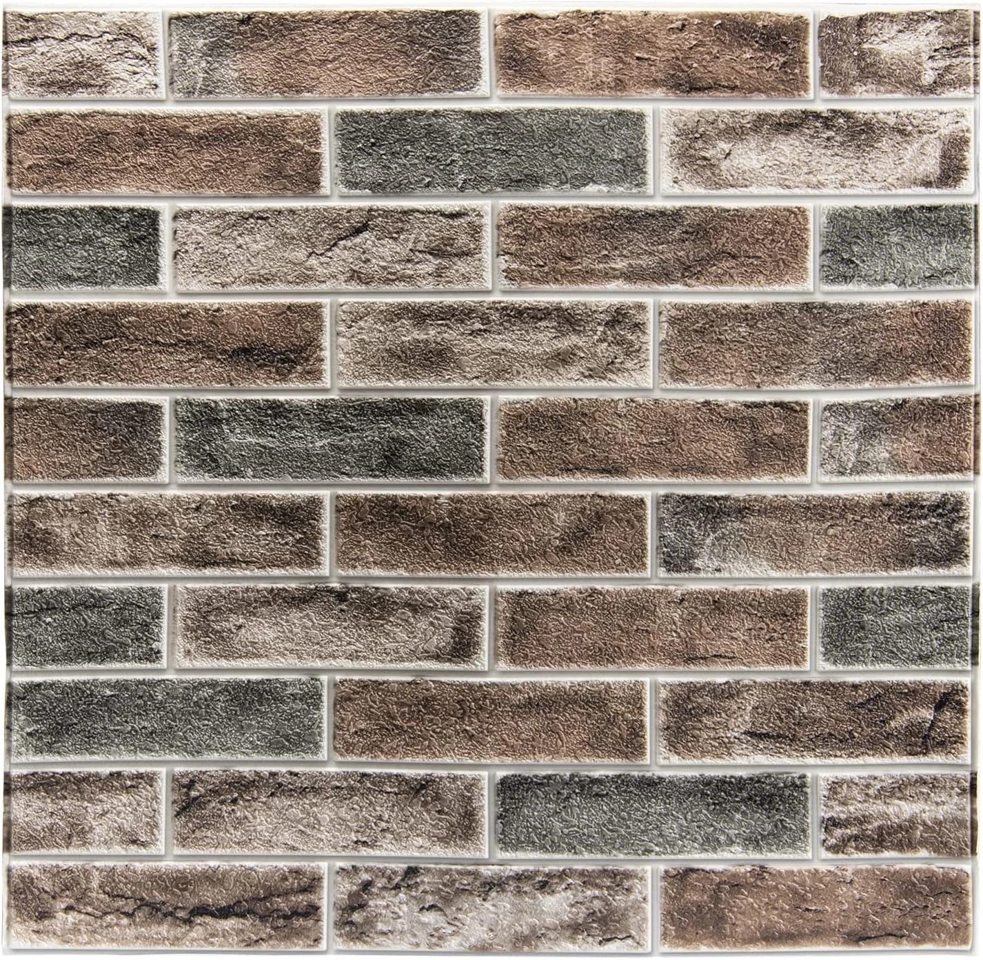 Self-Adhesive 3D Wall Panels – 20-Pack Gray Brown Faux Brick for Modern Decor